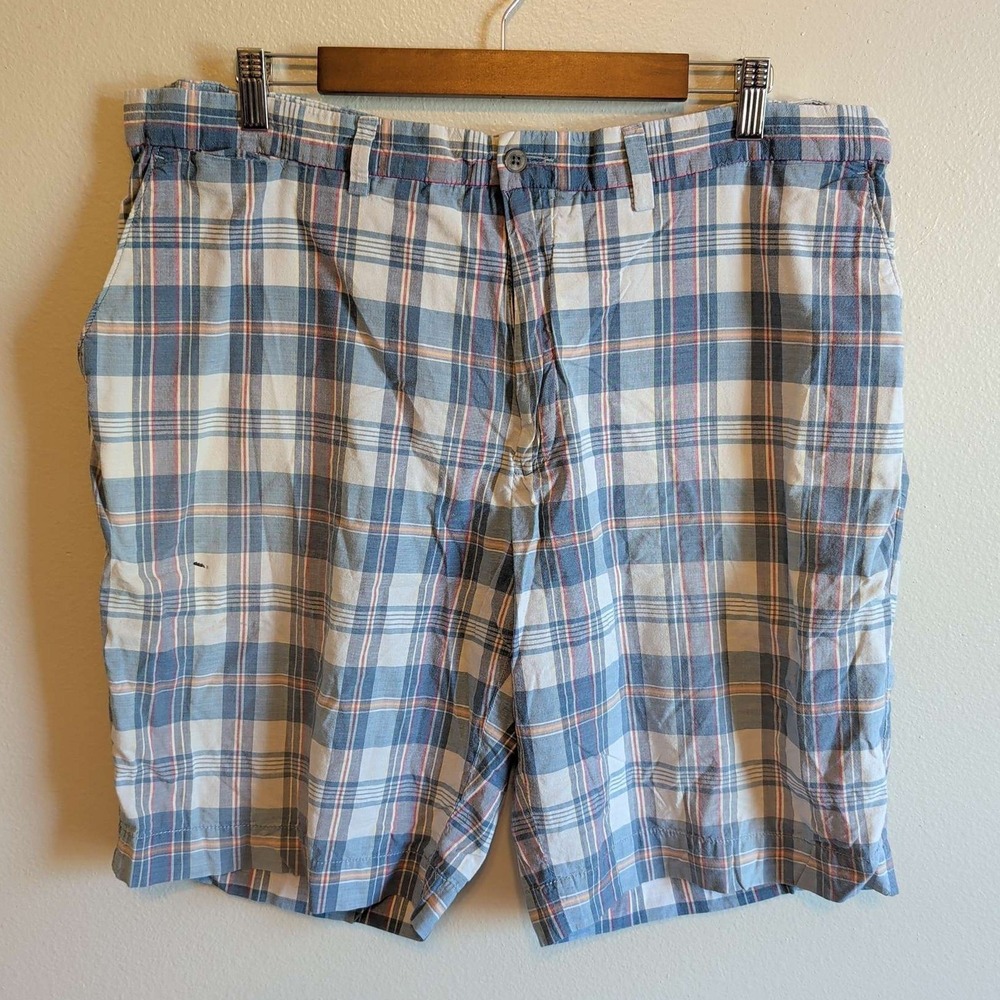 Polo Ralph Lauren Shorts Mens 40 Blue White Red Madras Plaid Cotton Buckle Side